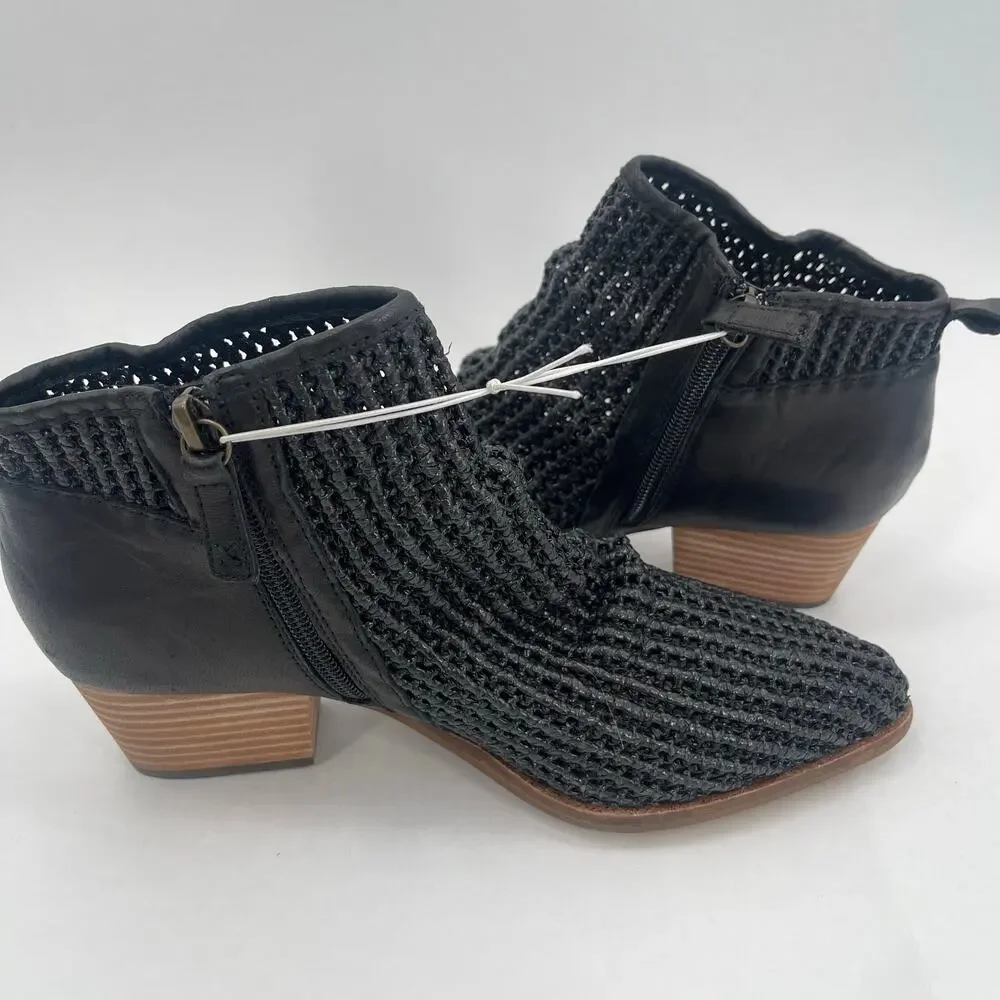 KELSI DAGGER BROOKLYN Ego Boots Size 8 Black Leather Booties Woven Zipper NEW